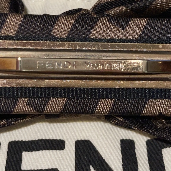 Preloved Fendi Zucca barrette ribbon silk hair accessory brown/black. Excellent.